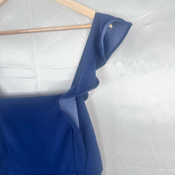 NWT BCBG Paris Mini Dress Sz 12/14 Blue Sleeveless Ruffle Straps faux wrap - Picture 3 of 10